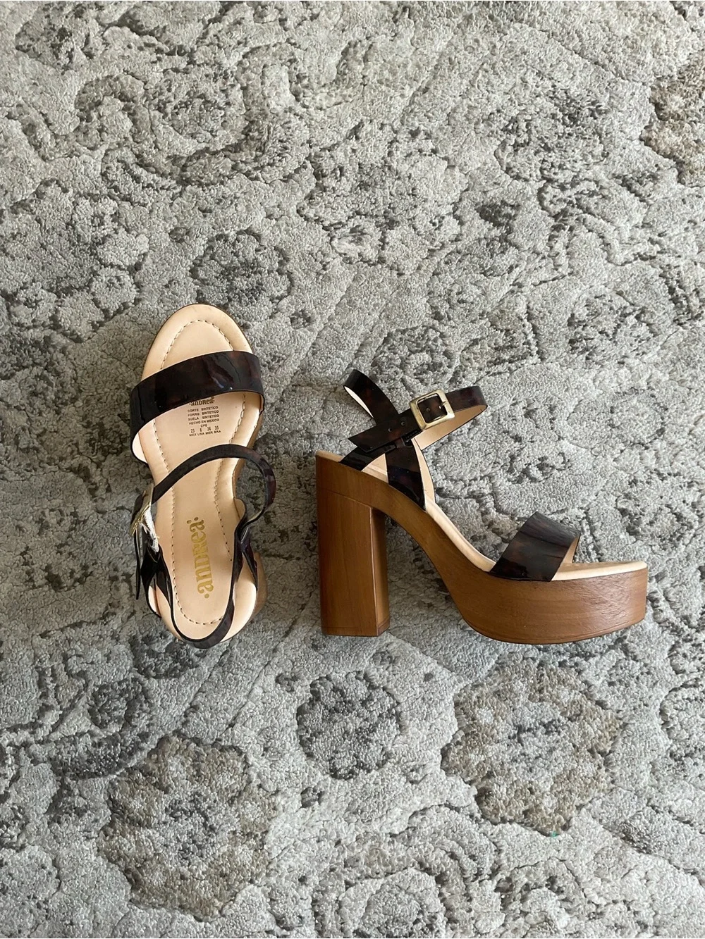 ANDREA Tortoiseshell Brown Platform Block Heel Sandals